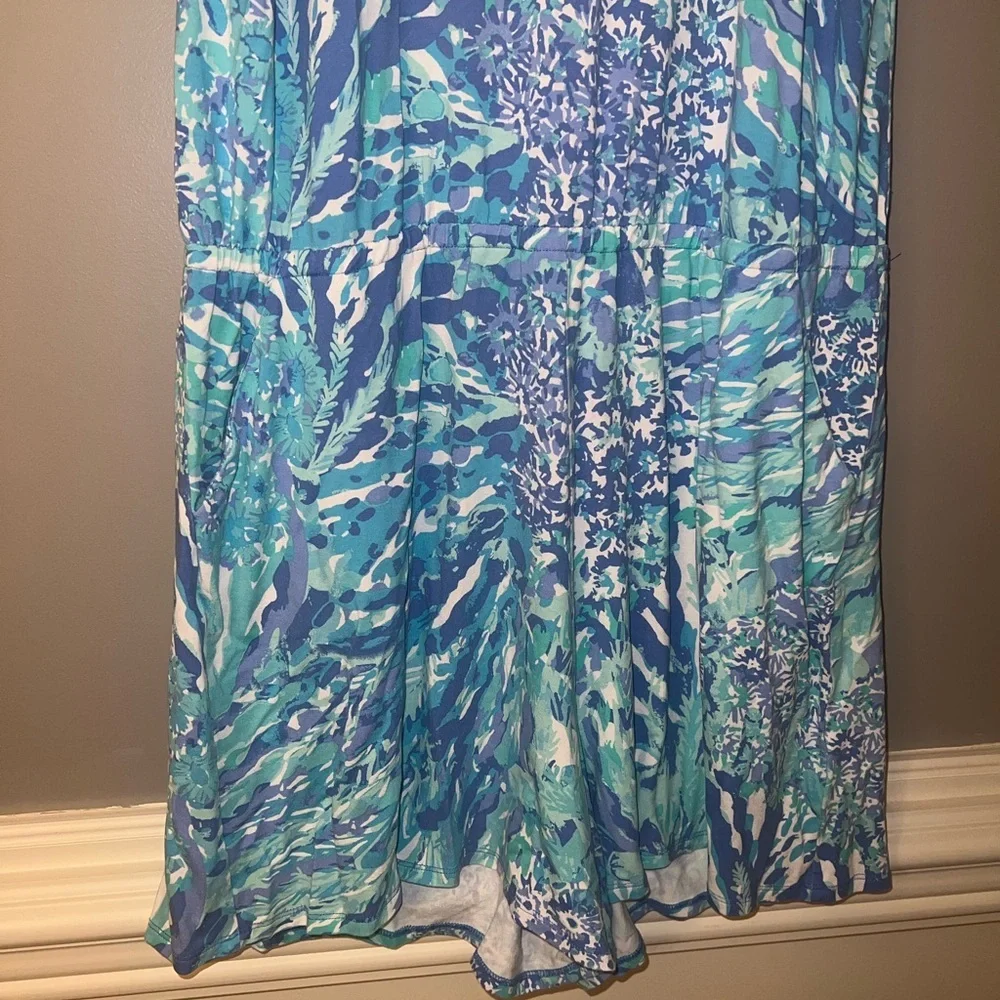 Lilly Pulitzer Blue and White Romper with White Crochet